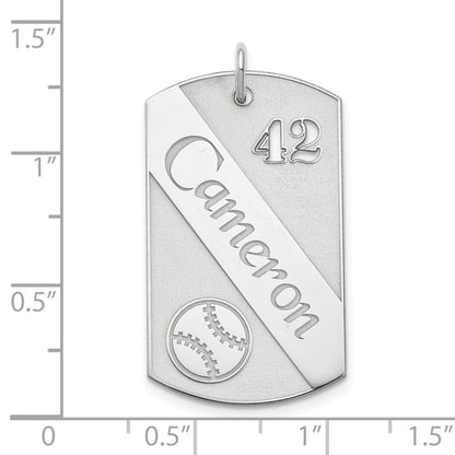 Sterling Silver Ss/Rhodium-Plated Personalized Baseball Dog Tag Charm