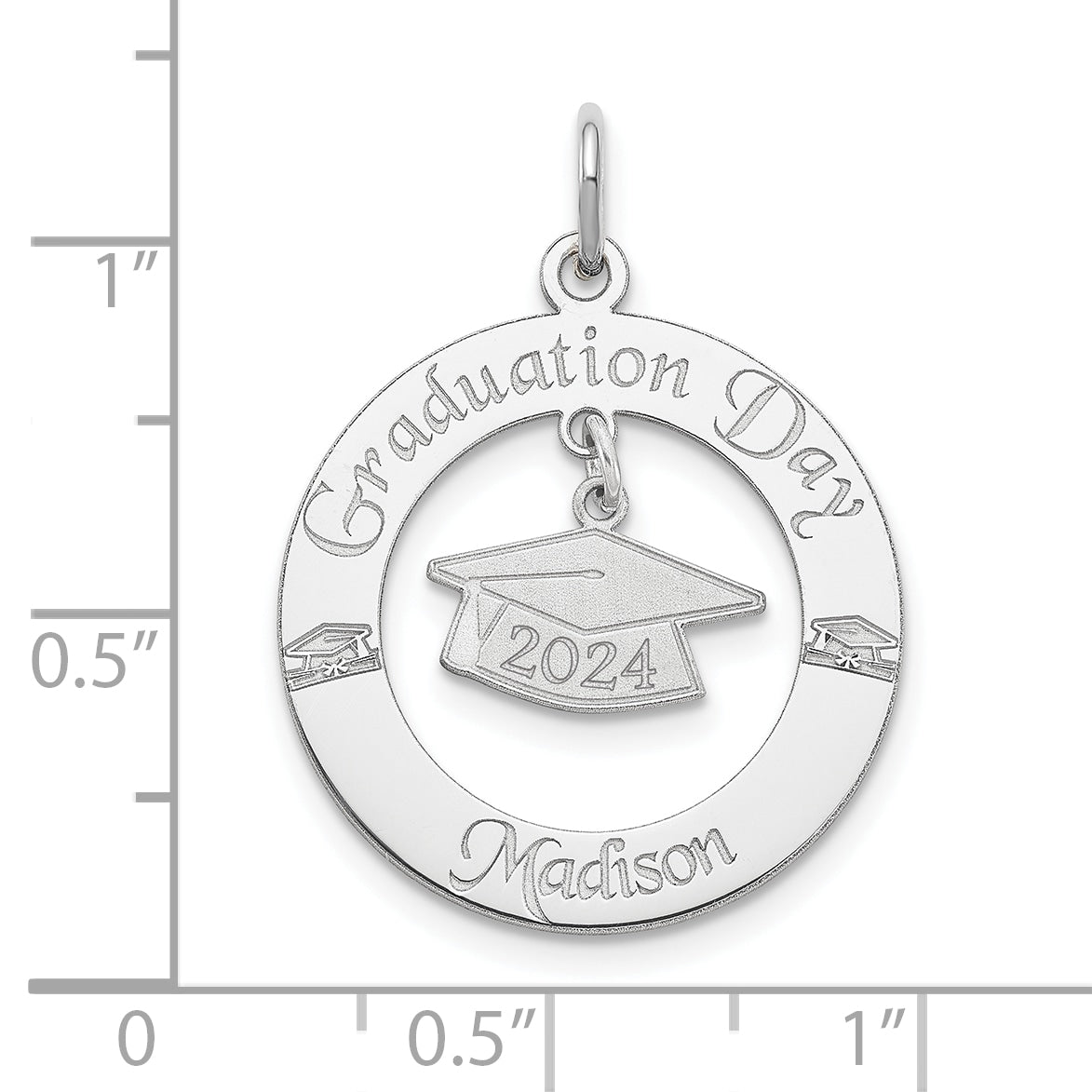 Sterling Silver Ss/Rhodium-Plated Personalized Graduation Charm