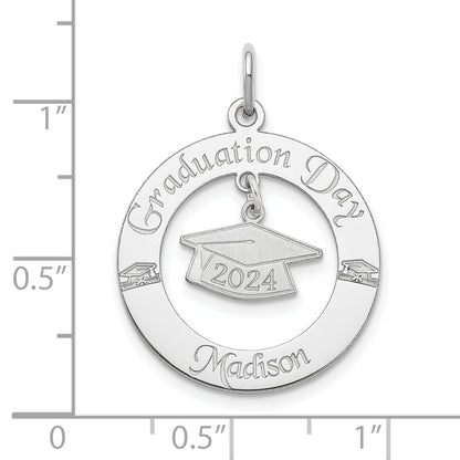 Sterling Silver Ss/Rhodium-Plated Personalized Graduation Charm