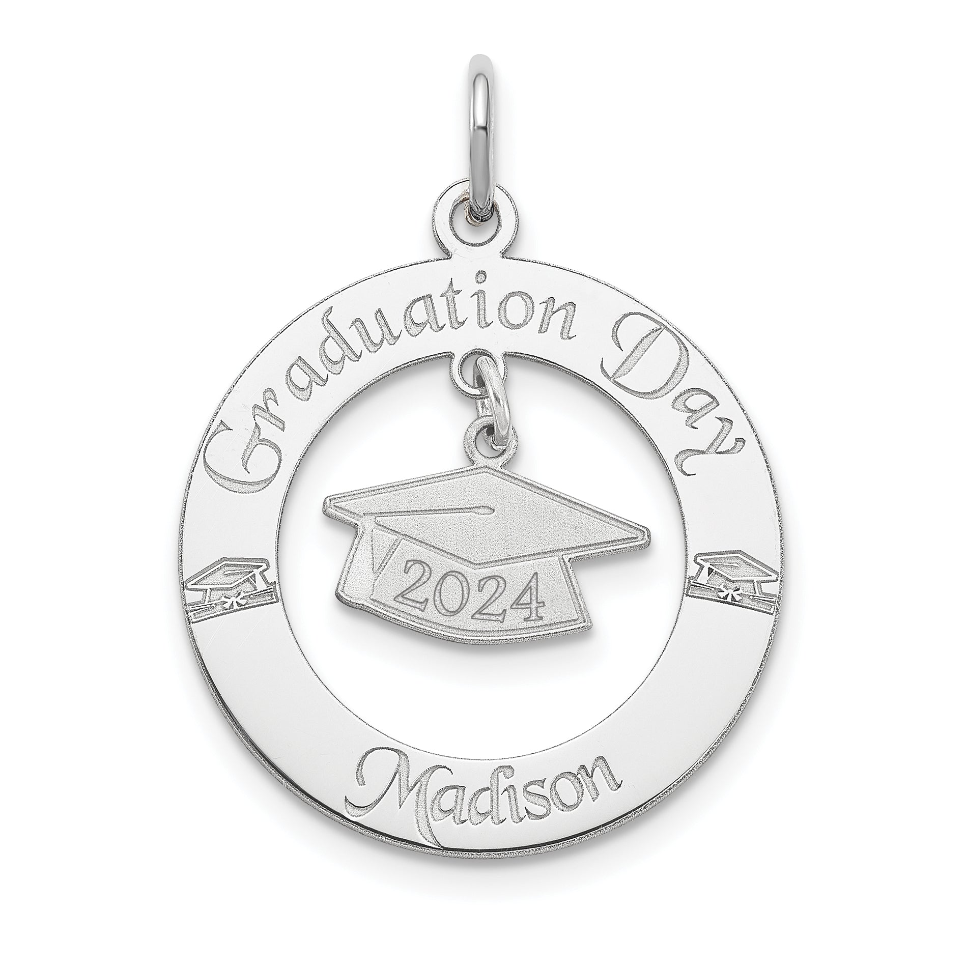 Sterling Silver Ss/Rhodium-Plated Personalized Graduation Charm