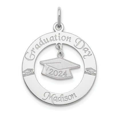 Sterling Silver Ss/Rhodium-Plated Personalized Graduation Charm