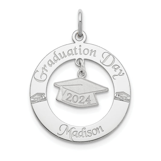 Sterling Silver Ss/Rhodium-Plated Personalized Graduation Charm