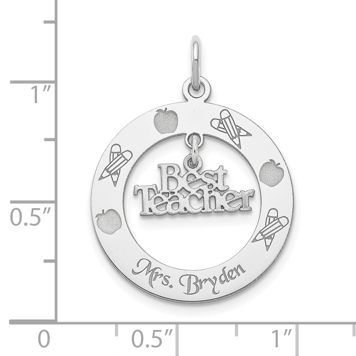 Sterling Silver Rhodium-Plated Personalizable Best Teacher Charm