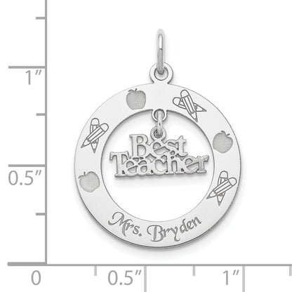 Sterling Silver Rhodium-Plated Personalizable Best Teacher Charm