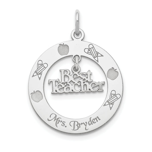Sterling Silver Rhodium-Plated Personalizable Best Teacher Charm