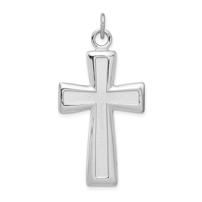 Sterling Silver Rhodium-Plated Polished And Satin Cross Pendant