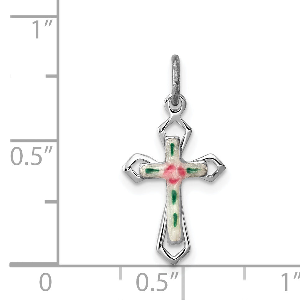Sterling Silver Rhodium-Plated With Enamel Cross Pendant