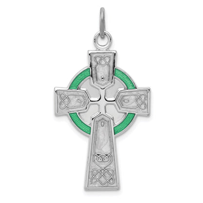 Sterling Silver Rhodium-Plated Polished Epoxy Irish Cross Pendant