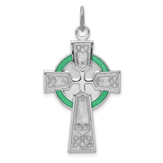 Sterling Silver Rhodium-Plated Polished Epoxy Irish Cross Pendant