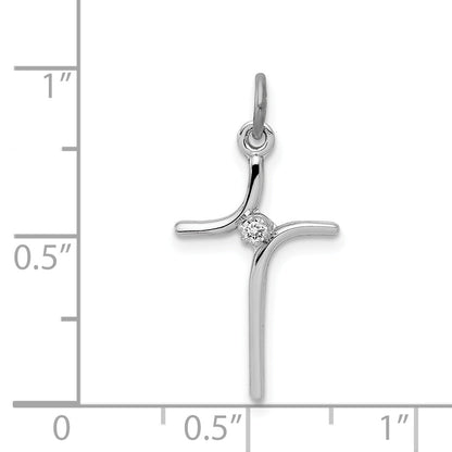Sterling Silver Rhodium-Plated Cross With Cz Center Pendant