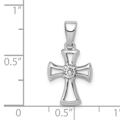 Sterling Silver Rhodium Plated Cz Open Cross Pendant
