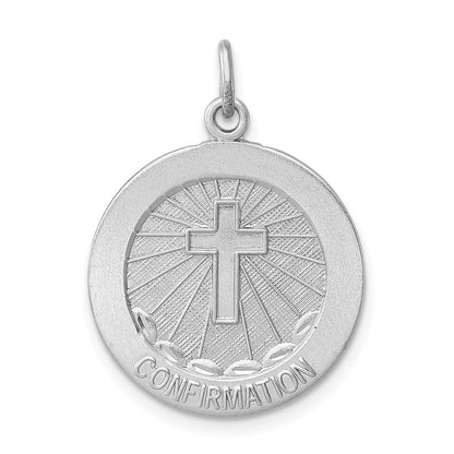 Sterling Silver Rhodium-Plated Brushed Confirmation Medal Pendant