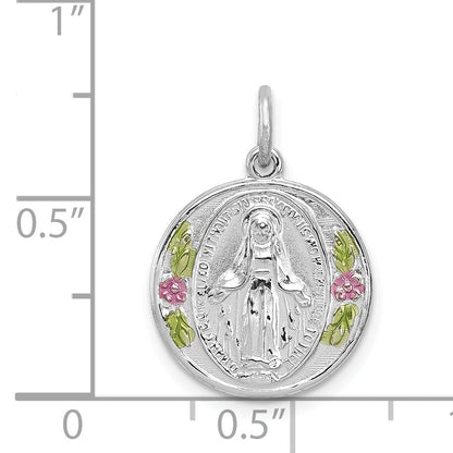 Sterling Silver Rhodium-Plated Polished Epoxy Miraculous Medal Pendant