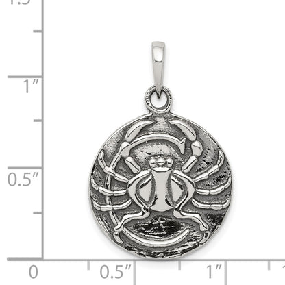 Sterling Silver Polished Antique Finish Cancer Horoscope Zodiac Pendant