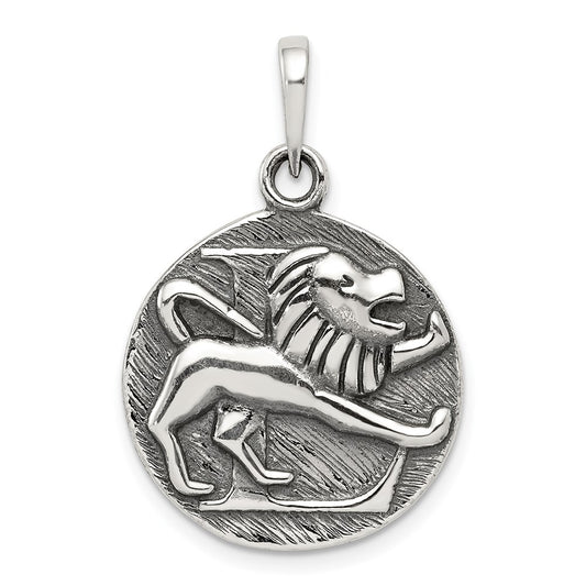 Sterling Silver Polished Antique Finish Leo Horoscope Zodiac Pendant