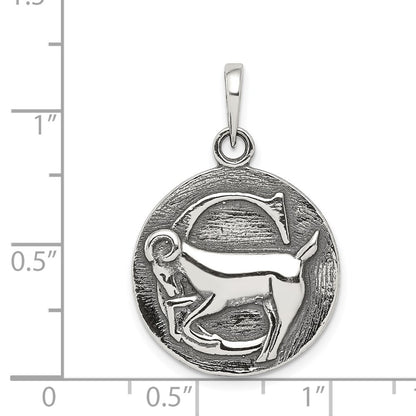 Sterling Silver Polished Antique Finish Capricorn Horoscope Zodiac Pendant