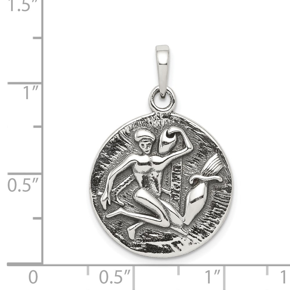 Sterling Silver Polished Antique Finish Aquarius Horoscope Zodiac Pendant