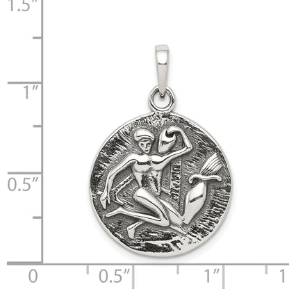 Sterling Silver Polished Antique Finish Aquarius Horoscope Zodiac Pendant
