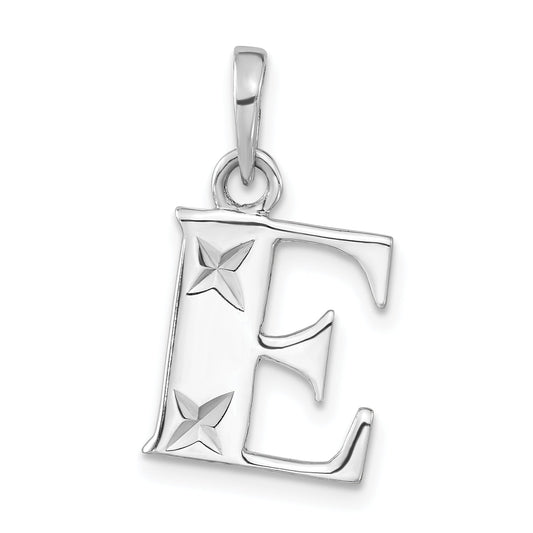 Sterling Silver Polished Diamond-Cut Initial E Pendant
