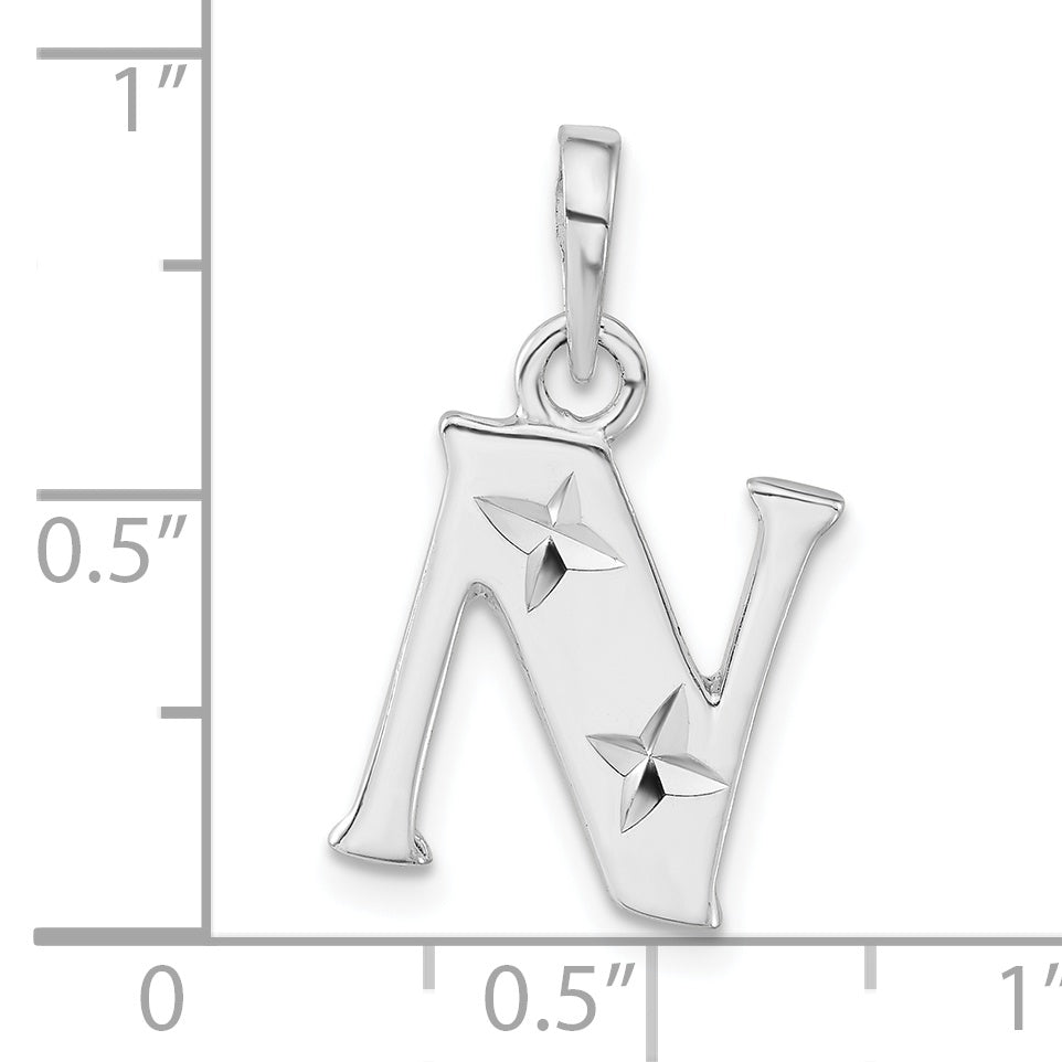 Sterling Silver Polished Diamond-Cut Initial N Pendant