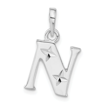Sterling Silver Polished Diamond-Cut Initial N Pendant