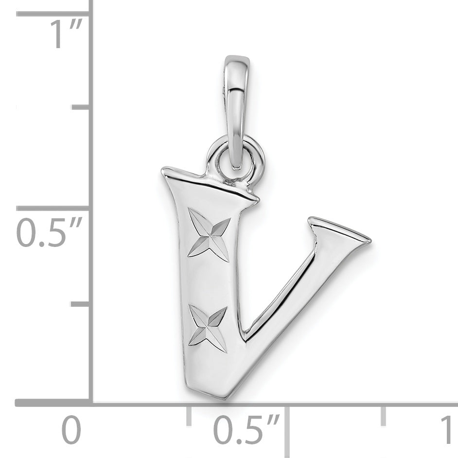 Sterling Silver Polished Diamond-Cut Initial V Pendant