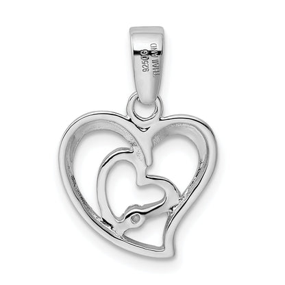 Sterling Silver Rhodium-Plated Cz Open Double Heart Pendant