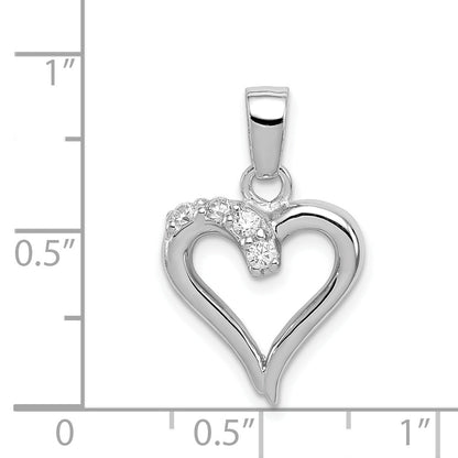Sterling Silver Rhodium Plated Cz Heart Pendant