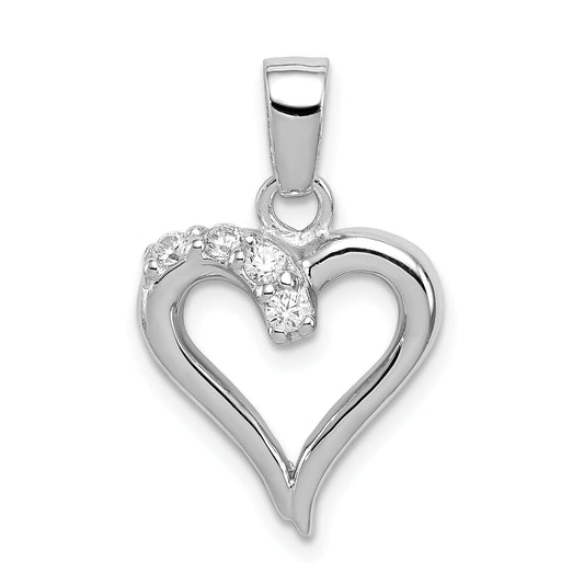 Sterling Silver Rhodium Plated Cz Heart Pendant