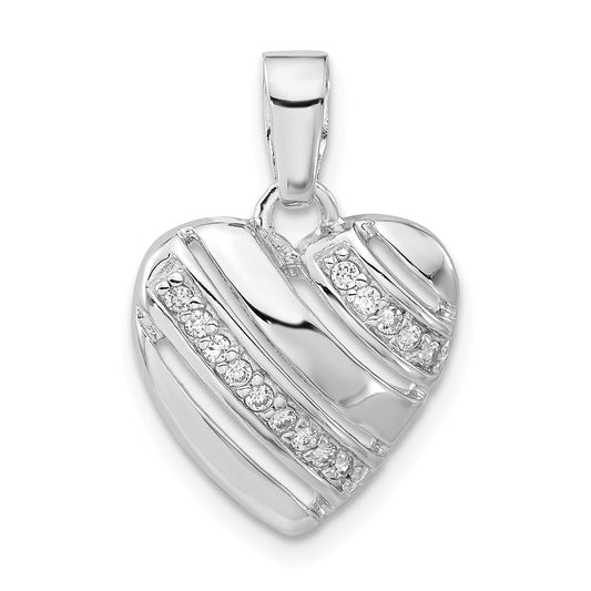 Sterling Silver Rhodium Plated Cz Heart Pendant