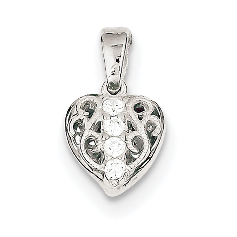 Sterling Silver Cz Heart Pendant