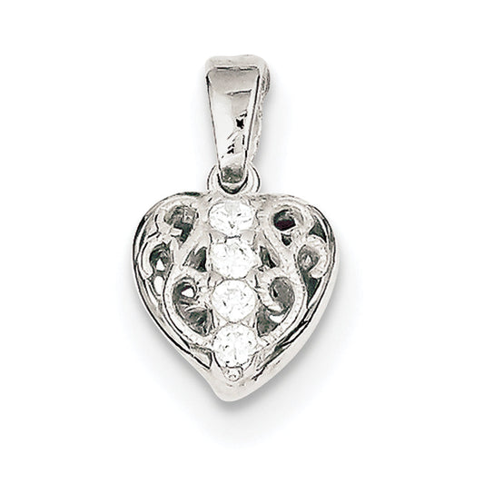 Sterling Silver Cz Heart Pendant