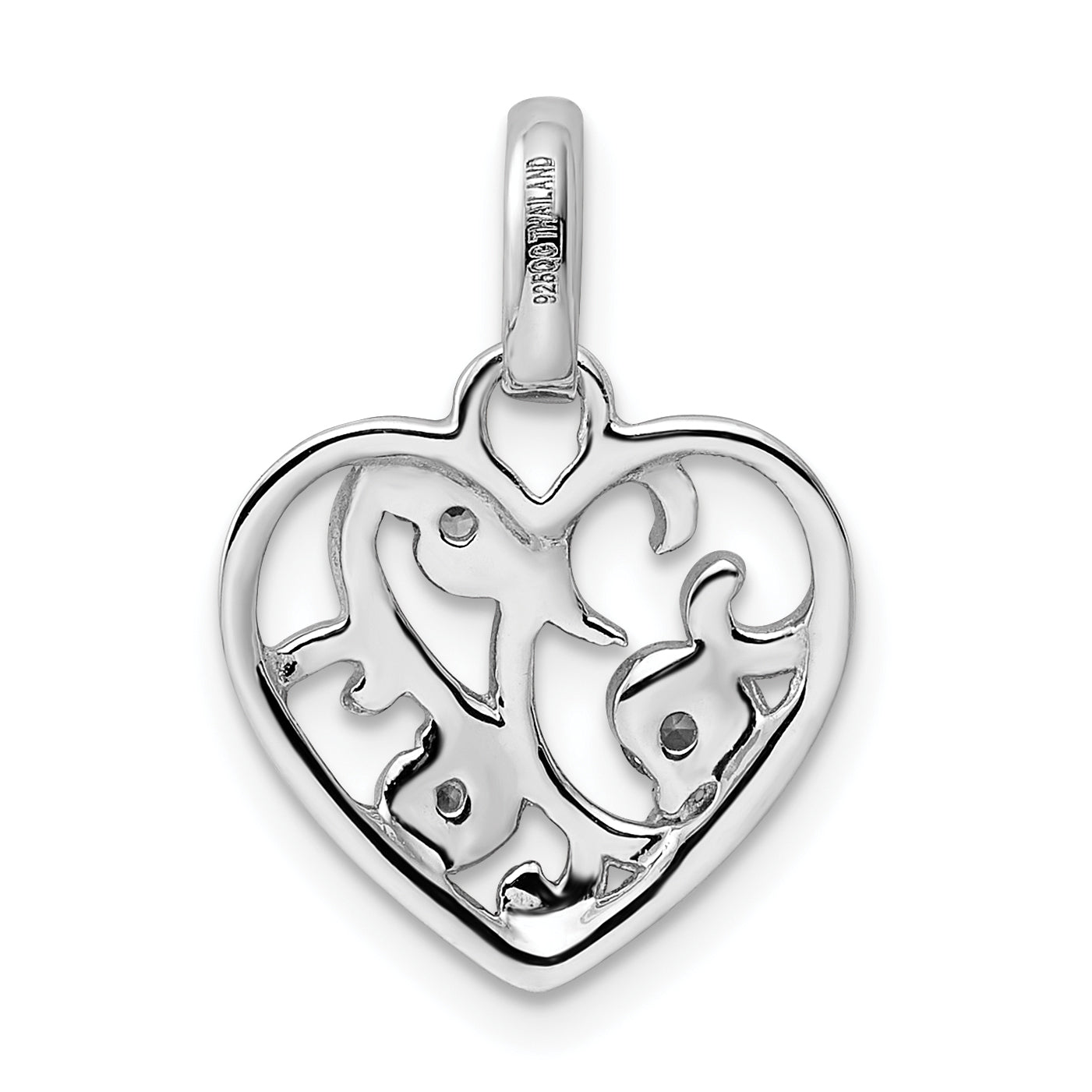 Sterling Silver Rhodium Plated Cz Heart Pendant