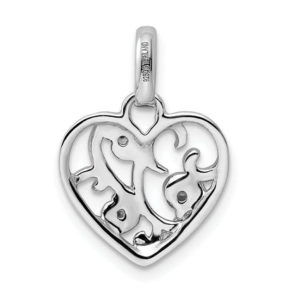 Sterling Silver Rhodium Plated Cz Heart Pendant