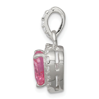 Sterling Silver Clear Cz And Pink Heart Pendant