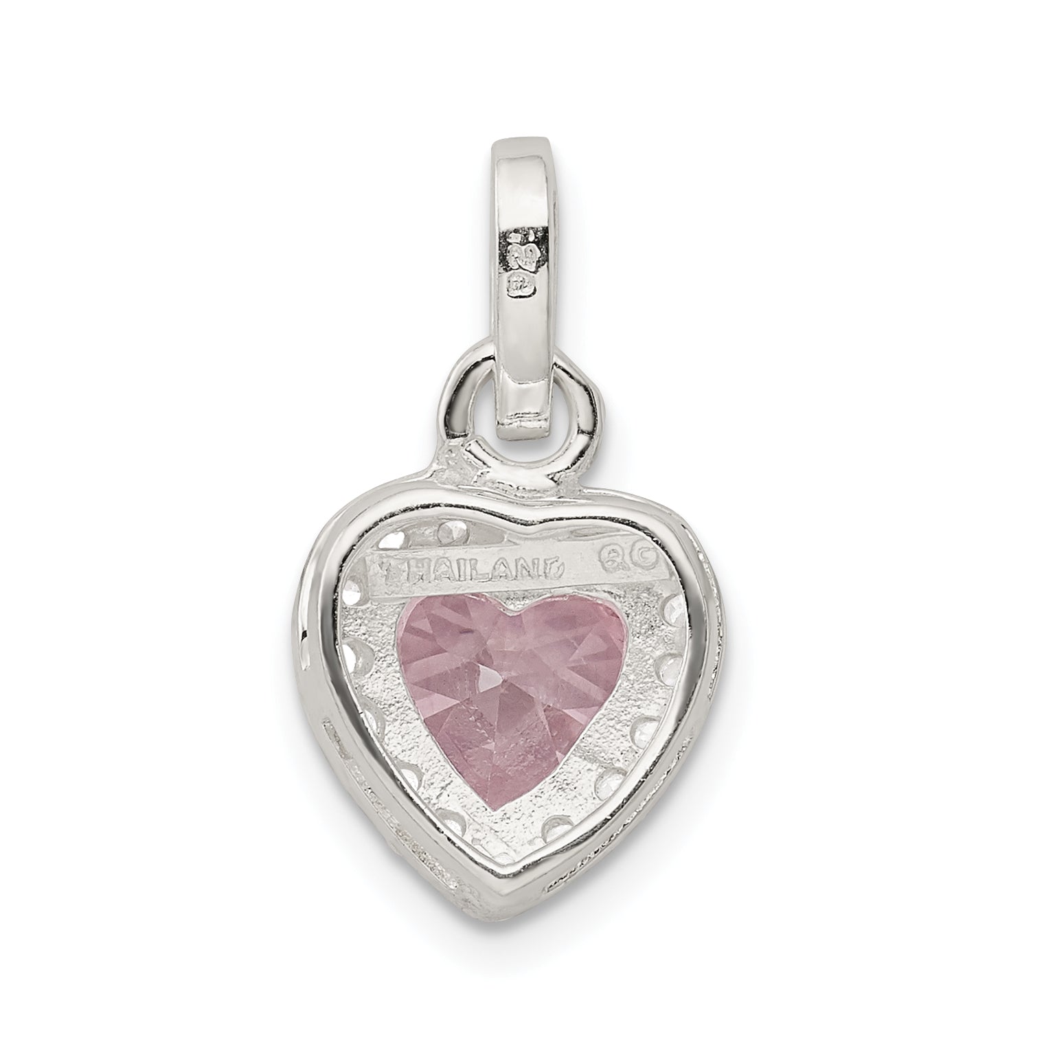 Sterling Silver Clear Cz And Pink Heart Pendant