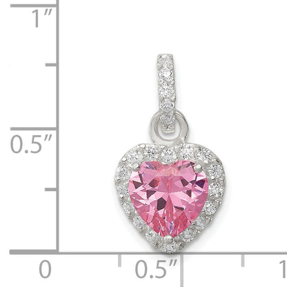 Sterling Silver Clear Cz And Pink Heart Pendant