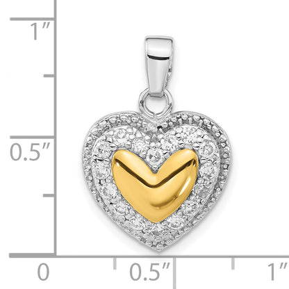 Sterling Silver & Gold-Plated Cz Heart Pendant