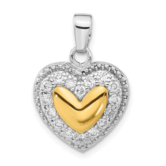 Sterling Silver & Gold-Plated Cz Heart Pendant