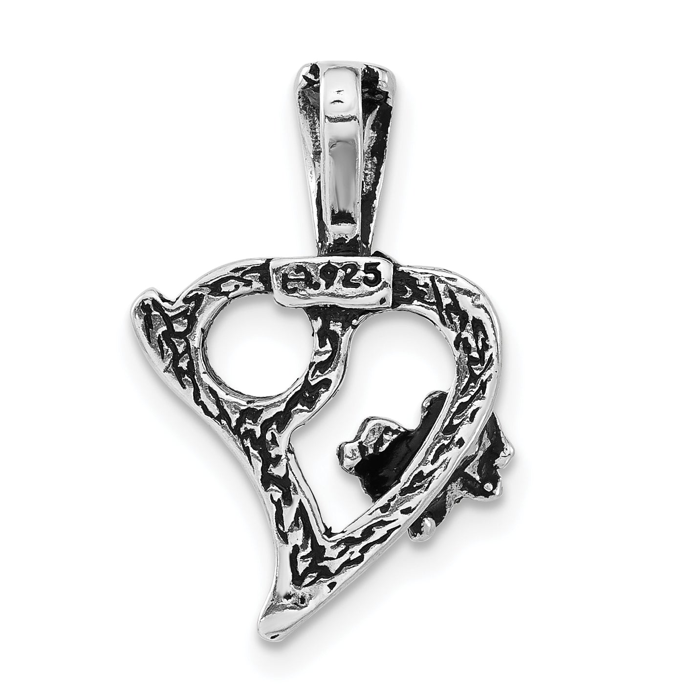 Sterling Silver Polished & Antiqued Butterfly Heart Charm