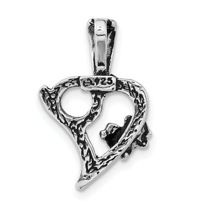 Sterling Silver Polished & Antiqued Butterfly Heart Charm