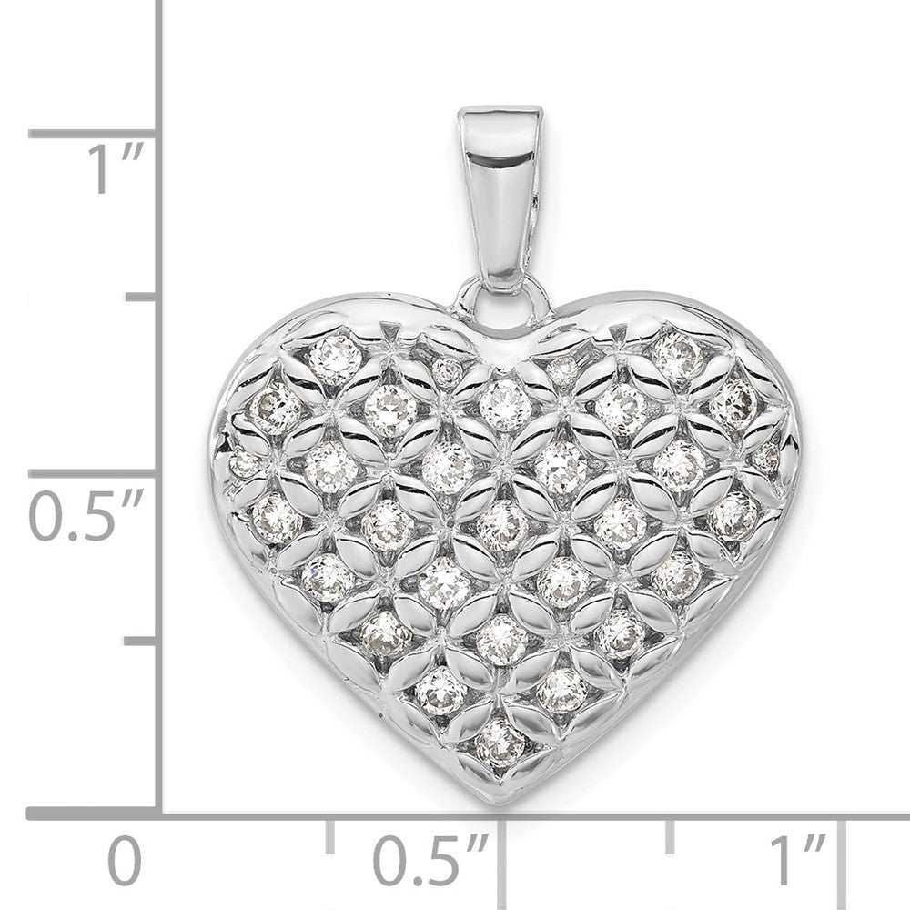 Sterling Silver Rhodium-Plated Cz Heart Pendant
