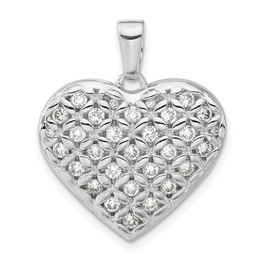 Sterling Silver Rhodium-Plated Cz Heart Pendant