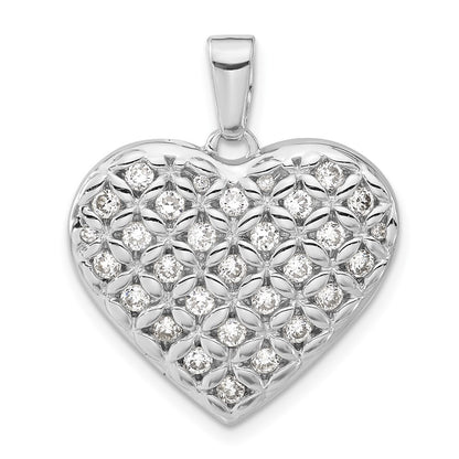 Sterling Silver Rhodium-Plated Cz Heart Pendant
