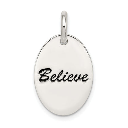 Sterling Silver Polished Enamel Believe Pendant