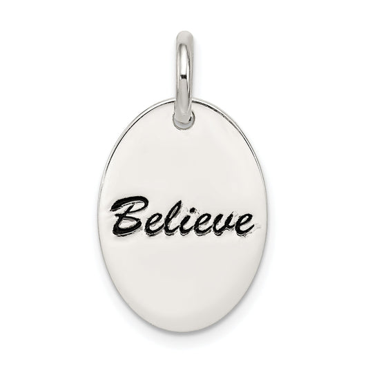 Sterling Silver Polished Enamel Believe Pendant
