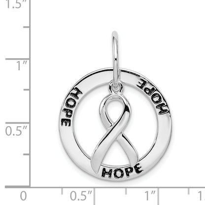 Sterling Silver Rhod Plated Hope Circle & Cancer Awareness Ribbon Pendant