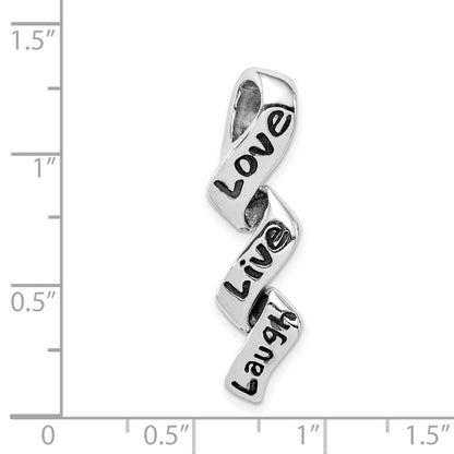Sterling Silver Rhodium-Plated Love, Live, Laugh Charm