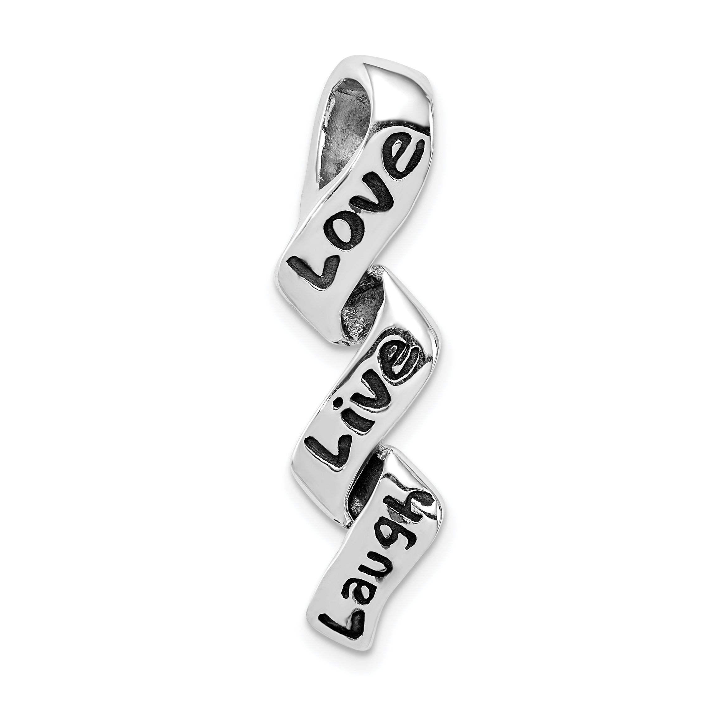Sterling Silver Rhodium-Plated Love, Live, Laugh Charm