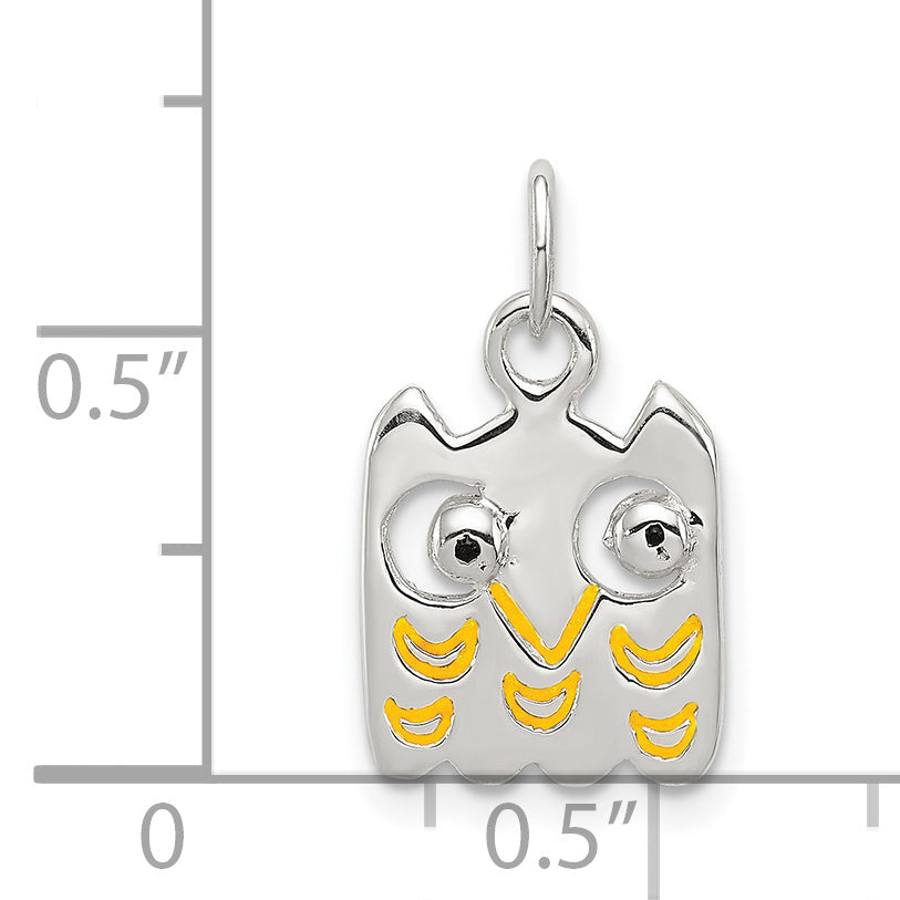 Sterling Silver Yellow Enameled Owl Charm
